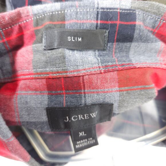 J. Crew Mens XL Red Gray Plaid Slim Fit Long Sleeve Button Down Shirt - Picture 8 of 9